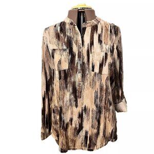 Relativity. Size 2X Cotton Bl. Stretch Knit. Tan. Pullover. Roll Tab B114